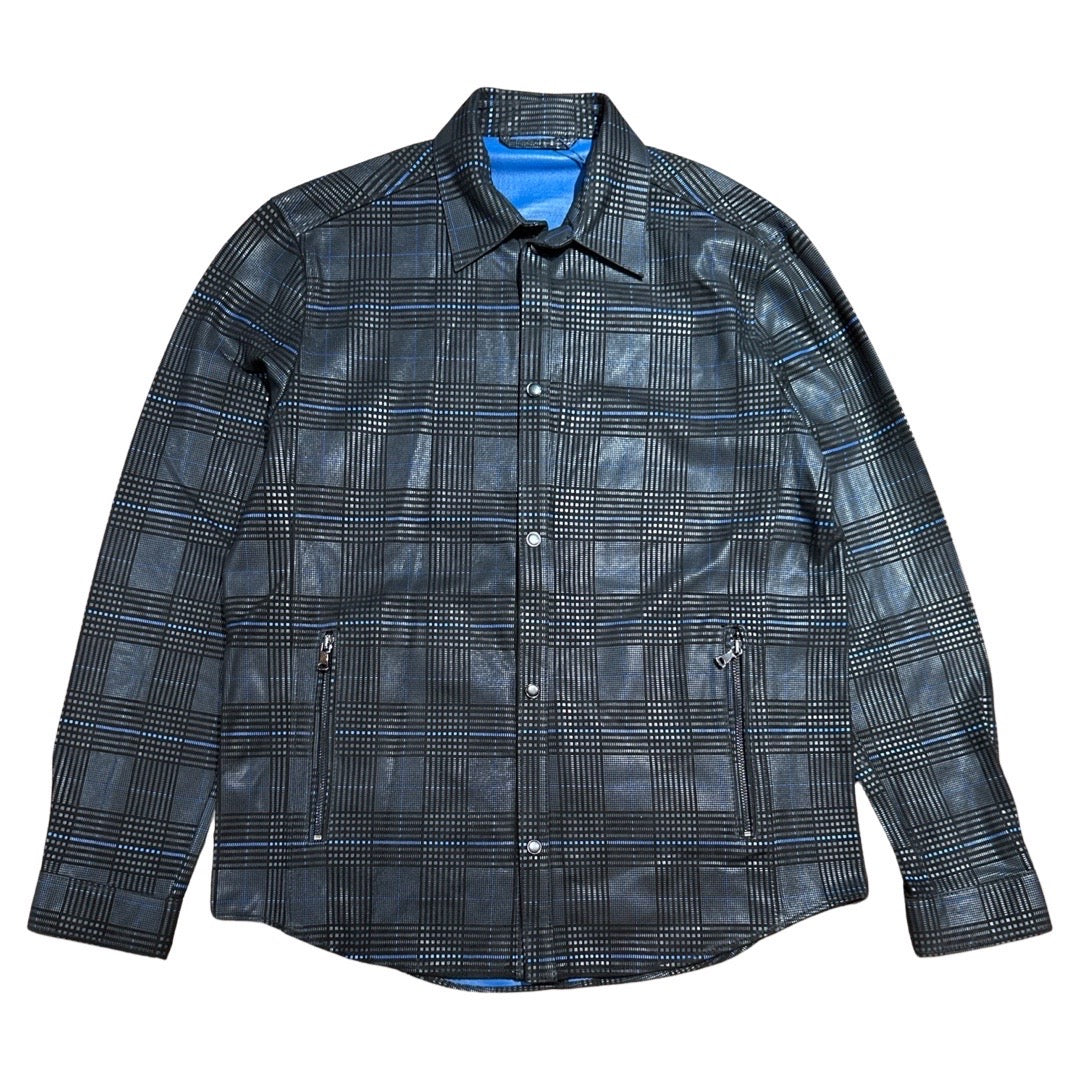 Barya NewYork blue and black plaid suede lambskin shirt