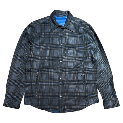 Barya NewYork blue and black plaid suede lambskin shirt