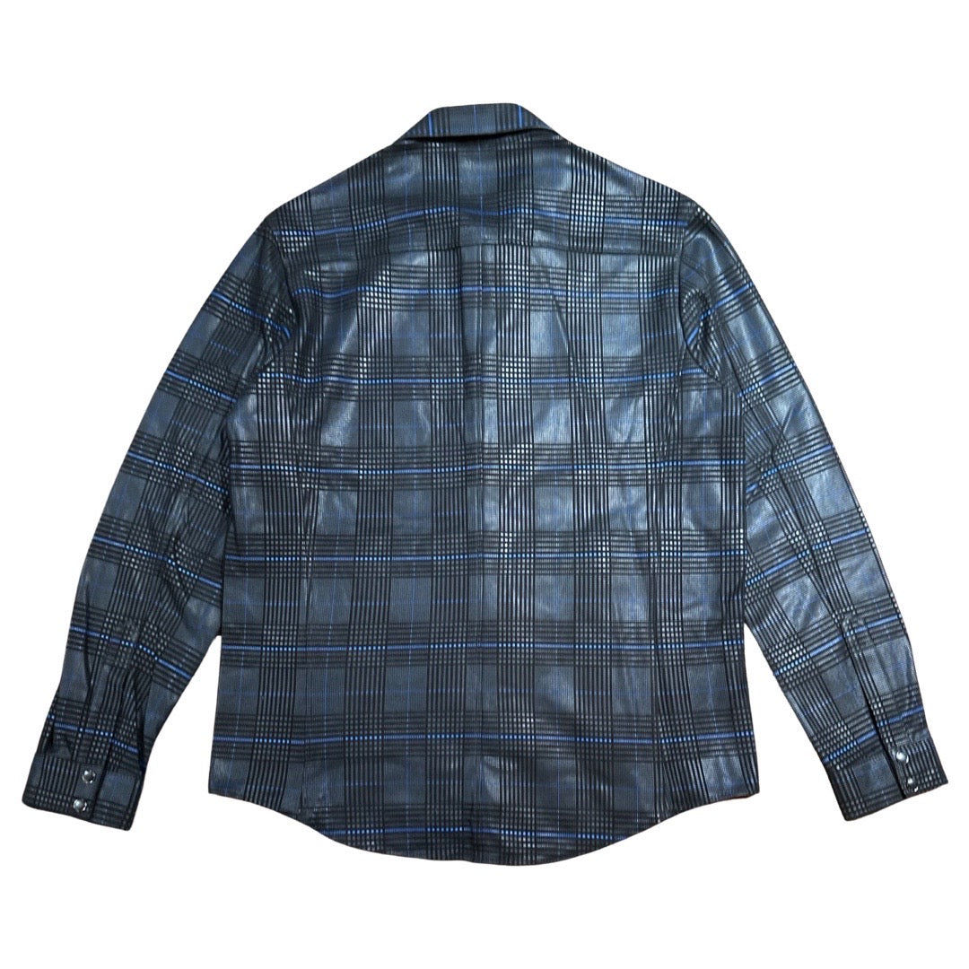 Barya NewYork blue and black plaid suede lambskin shirt