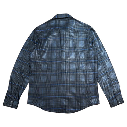 Barya NewYork blue and black plaid suede lambskin shirt