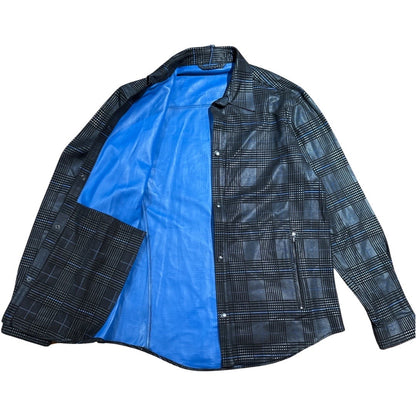 Barya NewYork blue and black plaid suede lambskin shirt