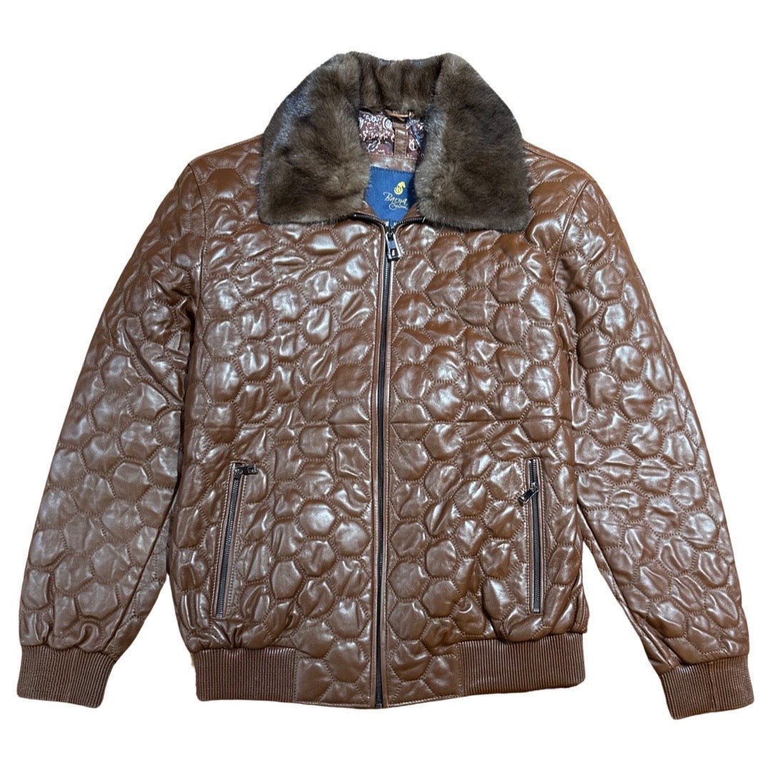 Barya NewYork Chocolate Quilted Lambskin Detachable Mink Collar Jacket - Dudes Boutique