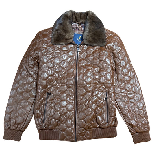 Barya NewYork Chocolate Quilted Lambskin Detachable Mink Collar Jacket - Dudes Boutique