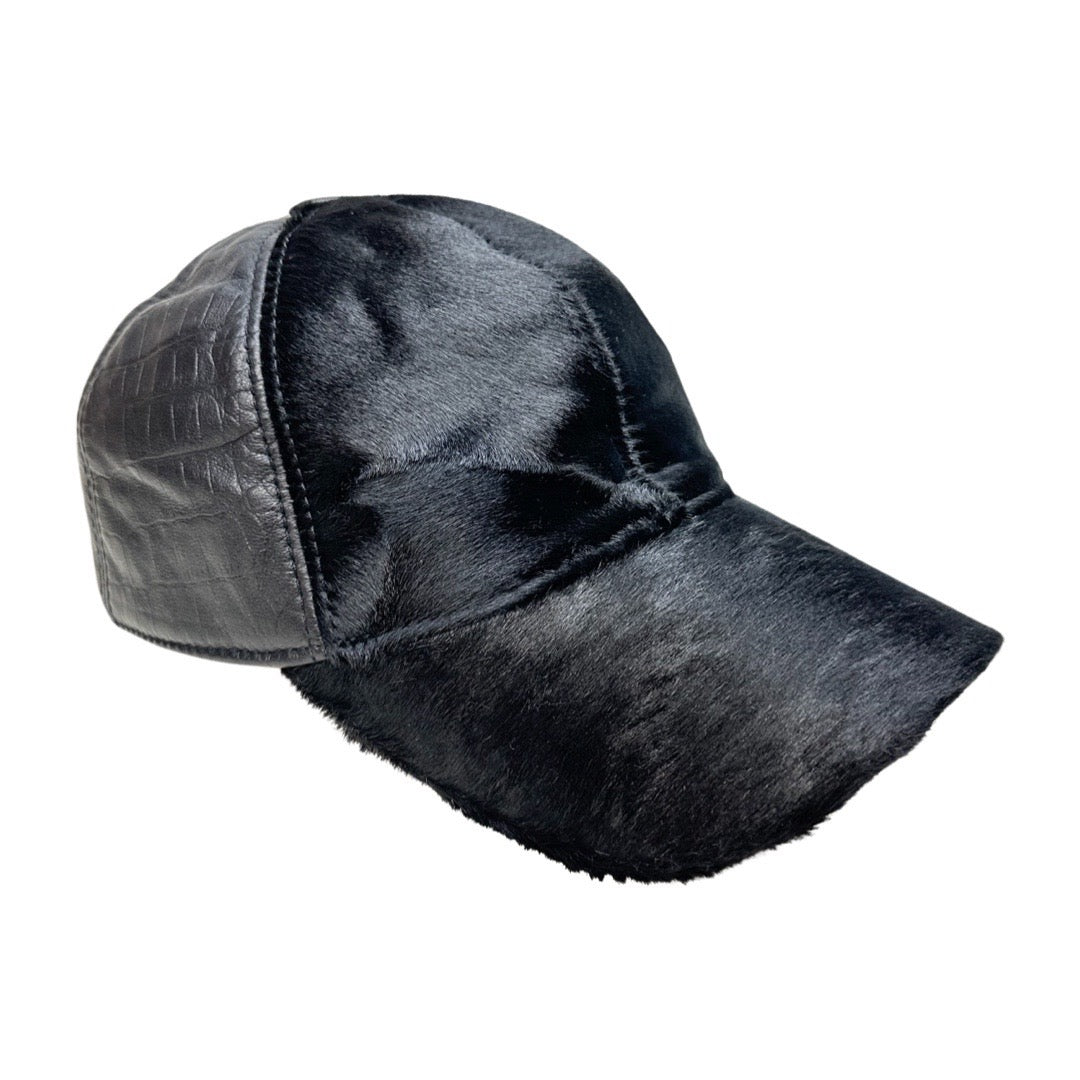 Kashani Black Pony Hair / Alligator Print Base Ball Hat - Dudes Boutique