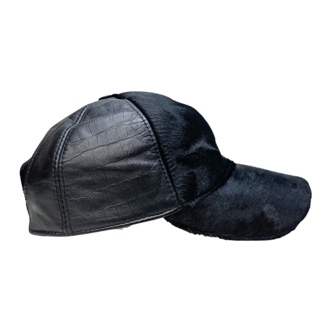 Kashani Black Pony Hair / Alligator Print Base Ball Hat - Dudes Boutique