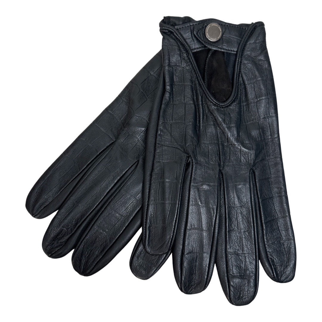 Kashani Black Alligator Print Lambskin Leather Gloves - Dudes Boutique