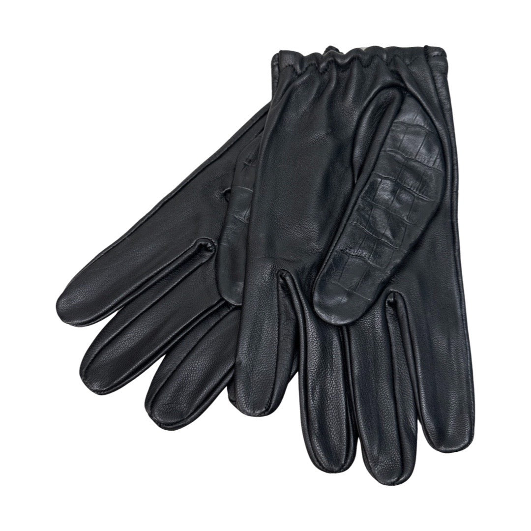 Kashani Black Alligator Print Lambskin Leather Gloves - Dudes Boutique