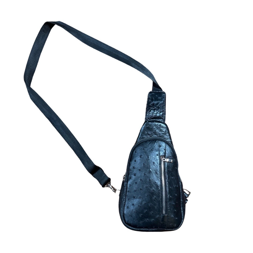 Kashani Black Ostrich Crossbody Bag - Dudes Boutique