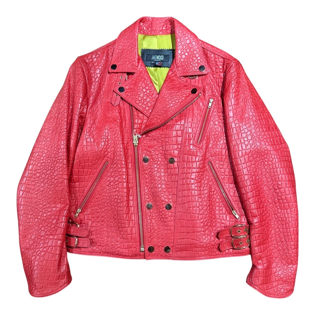 Kashani Men's Red Embossed  Alligator Biker Jacket - Dudes Boutique