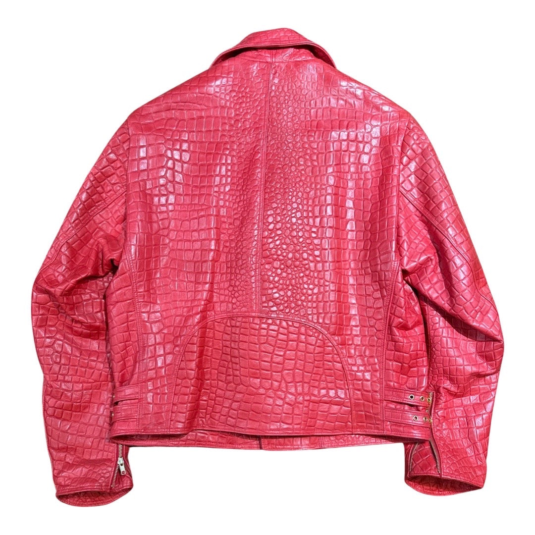 Kashani Men's Red Embossed  Alligator Biker Jacket - Dudes Boutique