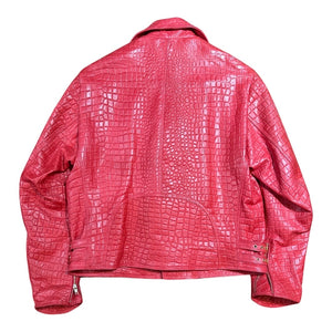 Kashani Men's Red Embossed  Alligator Biker Jacket - Dudes Boutique