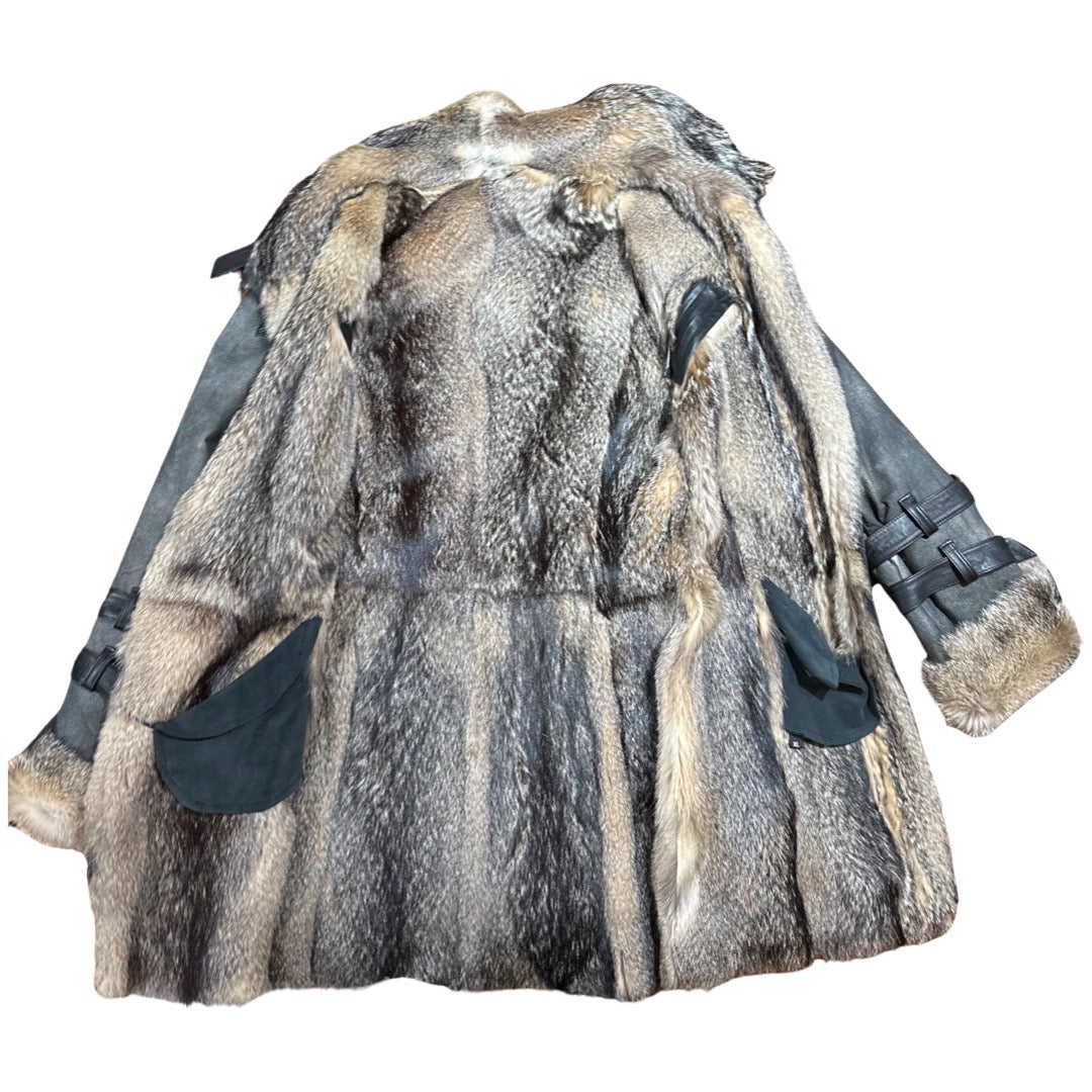 Kashani Women's Distressed Leather Fox Fur Trench Coat - Dudes Boutique