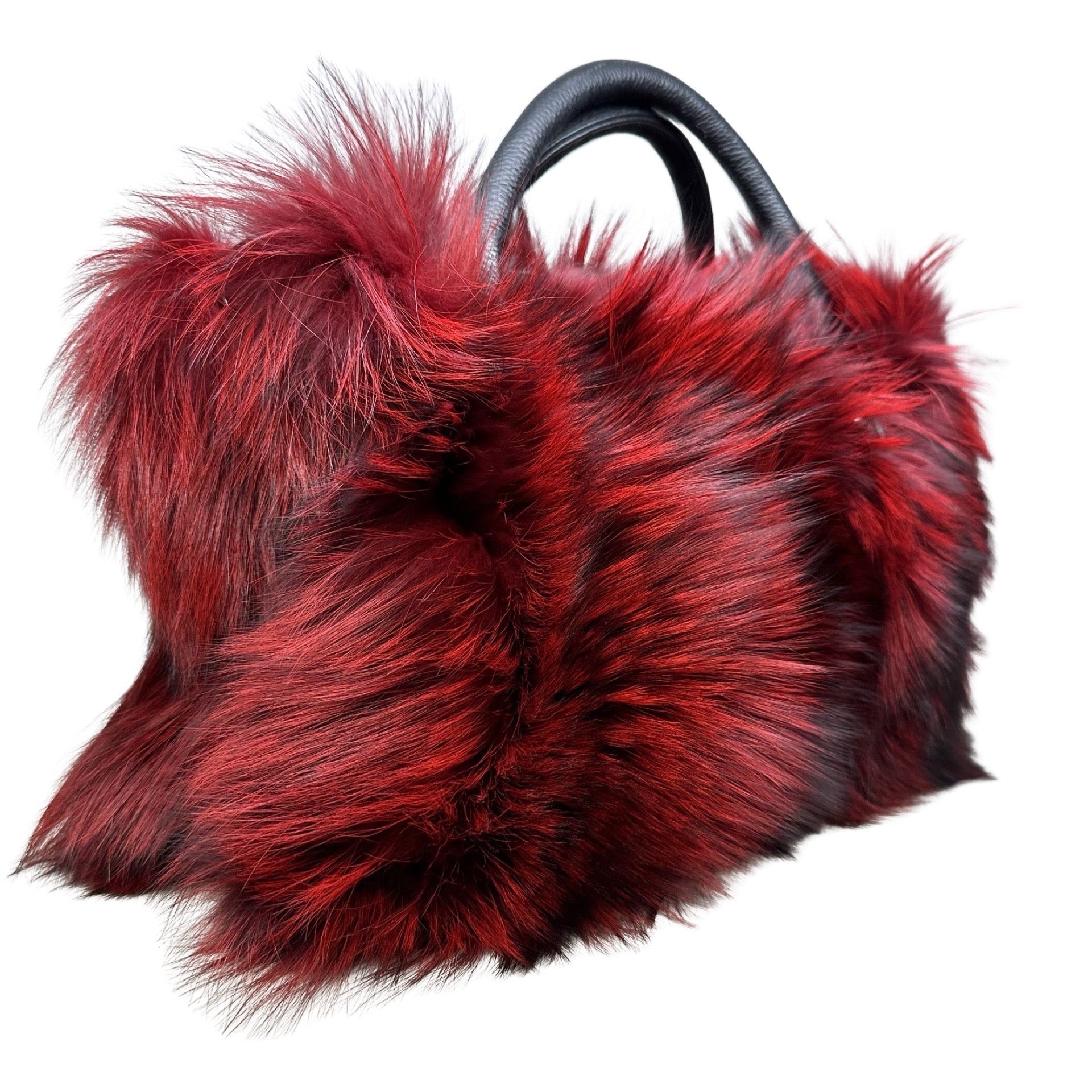 Volare Ladies Wine Fox Fur Handbag - Dudes Boutique