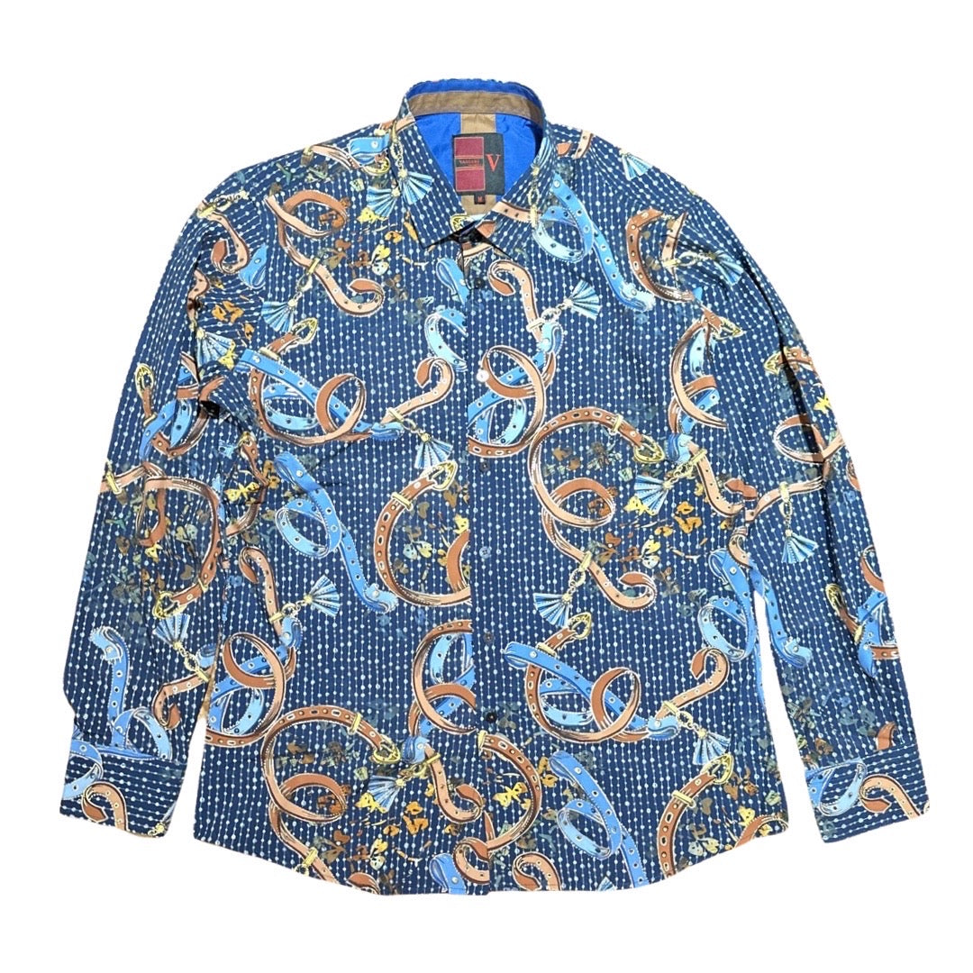 Vassari Navy Blue Island Button Up Shirt - Dudes Boutique