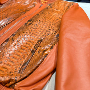 Kashani Burst Orange Python Lambskin Bomber Jacket - Dudes Boutique