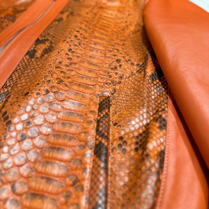 Kashani Burst Orange Python Lambskin Bomber Jacket - Dudes Boutique