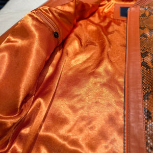 Kashani Burst Orange Python Lambskin Bomber Jacket - Dudes Boutique