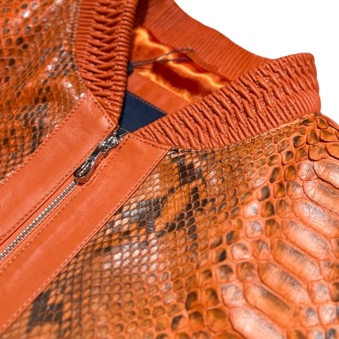 Kashani Burst Orange Python Lambskin Bomber Jacket - Dudes Boutique