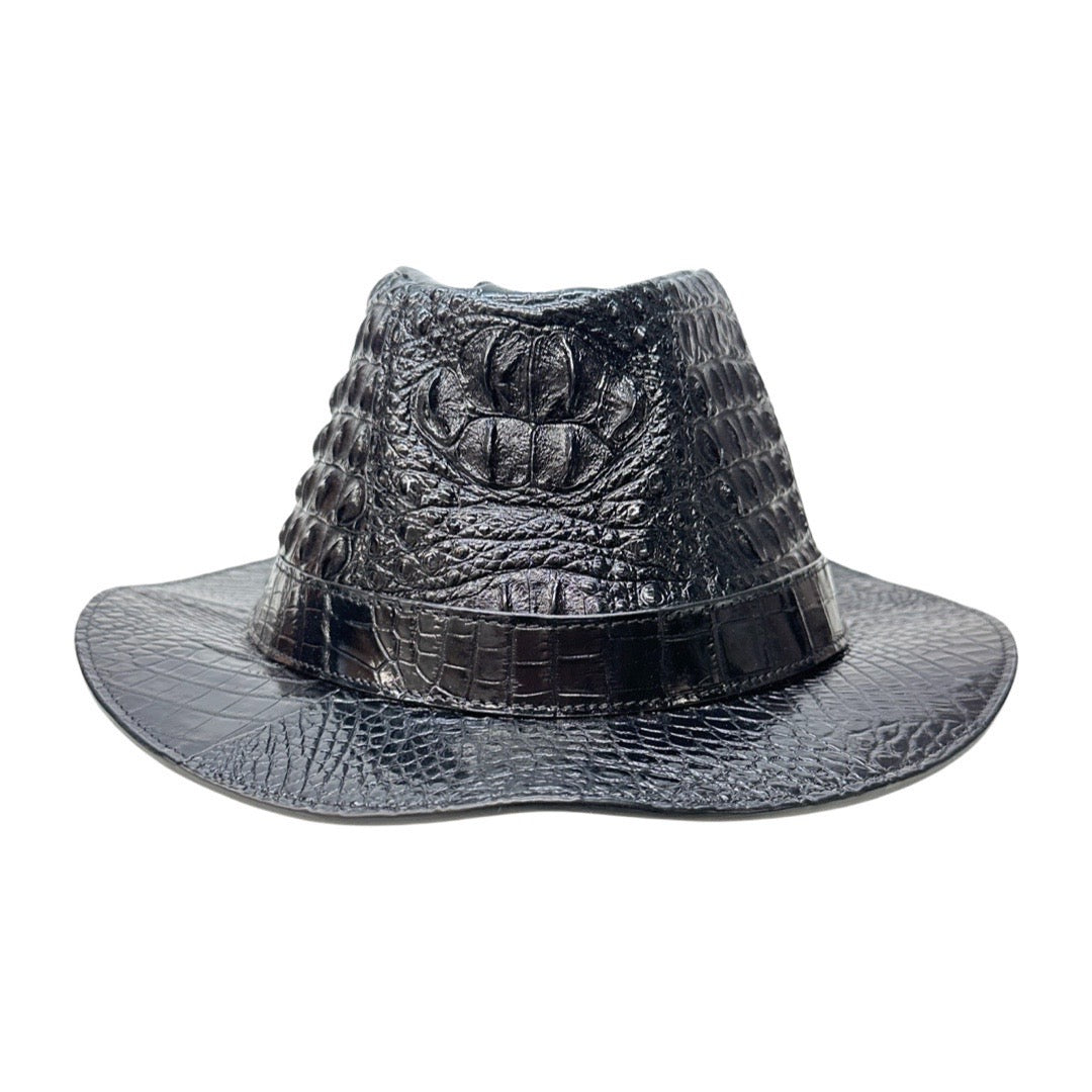 Kashani Black Hornback Alligator Fedora Hat - Dudes Boutique