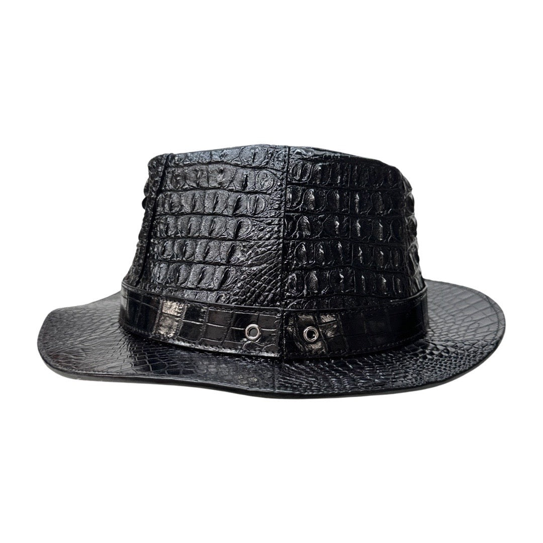 Kashani Black Hornback Alligator Fedora Hat - Dudes Boutique