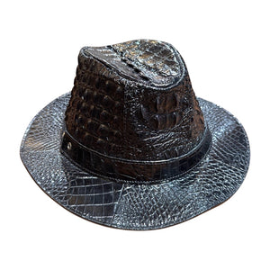 Kashani Black Hornback Alligator Fedora Hat - Dudes Boutique