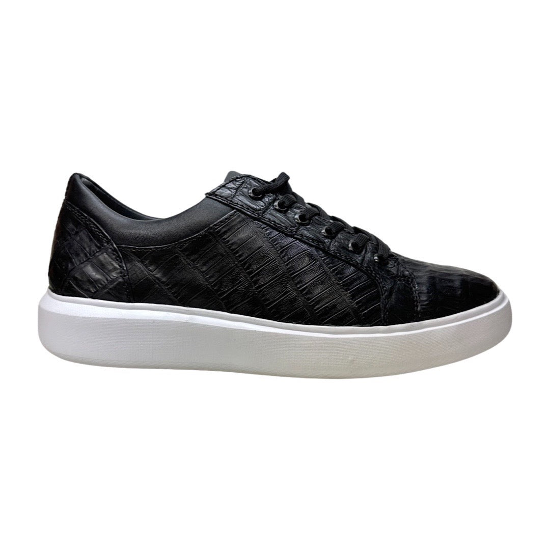 Los Altos Black Caiman Crocodile Low Top Sneakers - Dudes Boutique