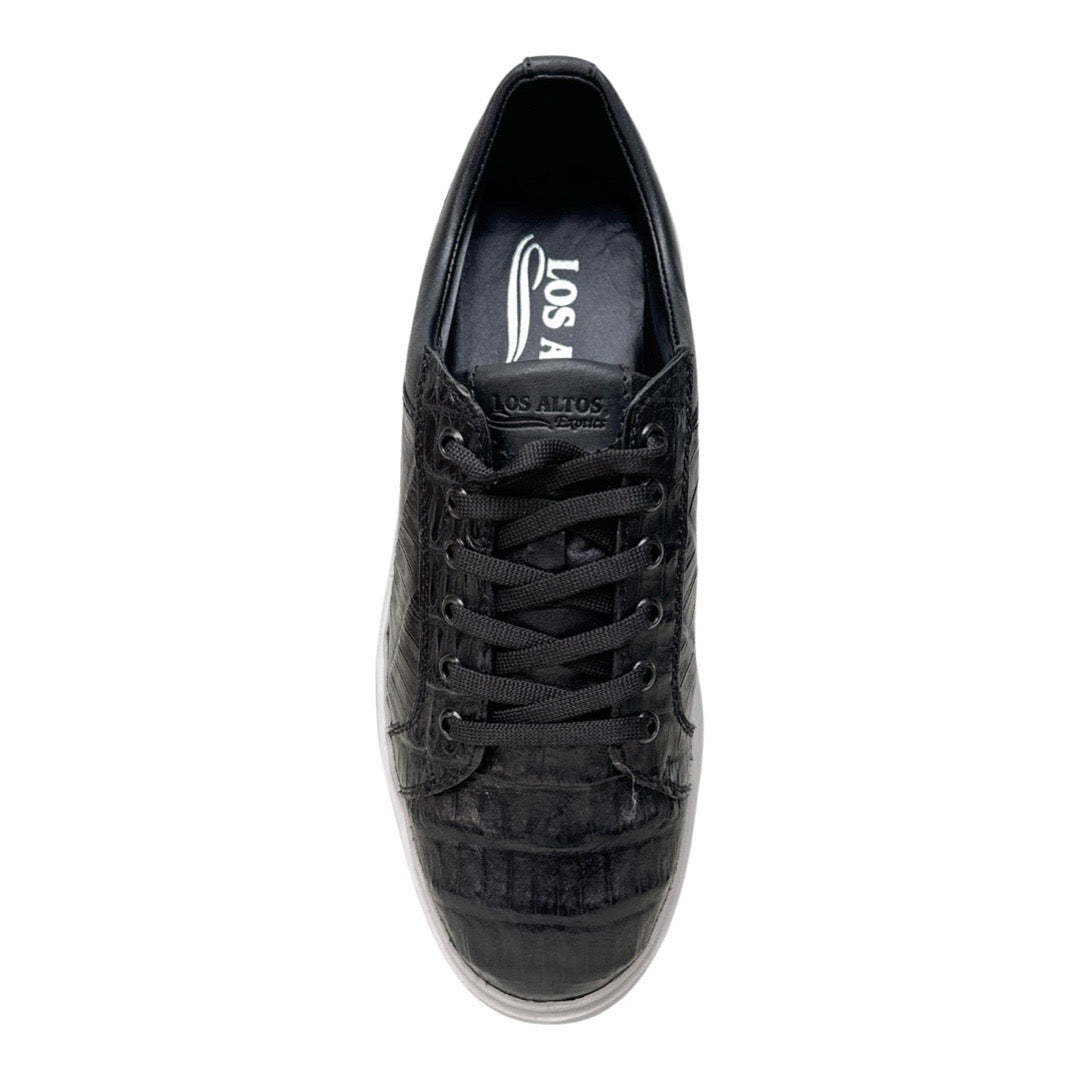 Los Altos Black Caiman Crocodile Low Top Sneakers - Dudes Boutique