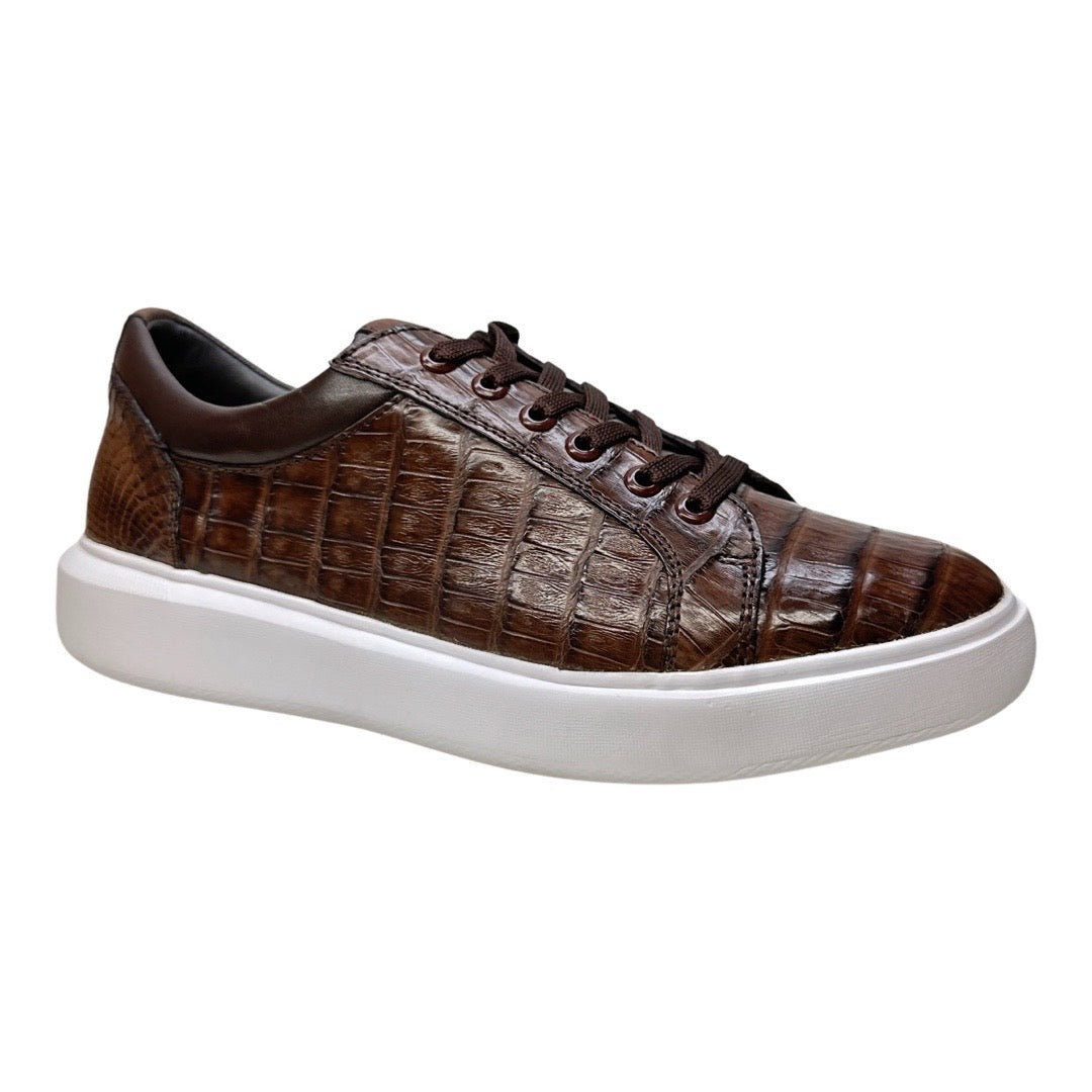 Los Altos Brown Caiman Crocodile Low Top Sneakers - Dudes Boutique