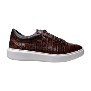 Los Altos Brown Caiman Crocodile Low Top Sneakers - Dudes Boutique