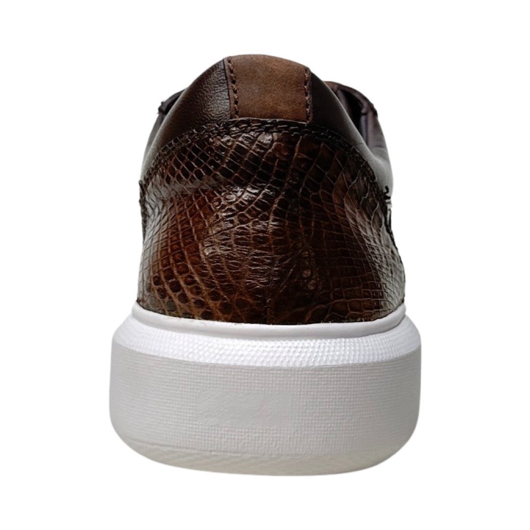 Los Altos Brown Caiman Crocodile Low Top Sneakers - Dudes Boutique