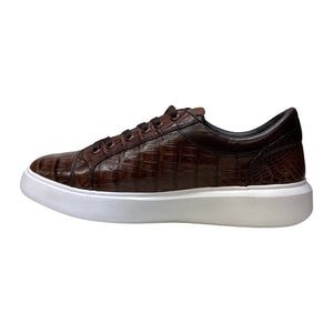 Los Altos Brown Caiman Crocodile Low Top Sneakers - Dudes Boutique