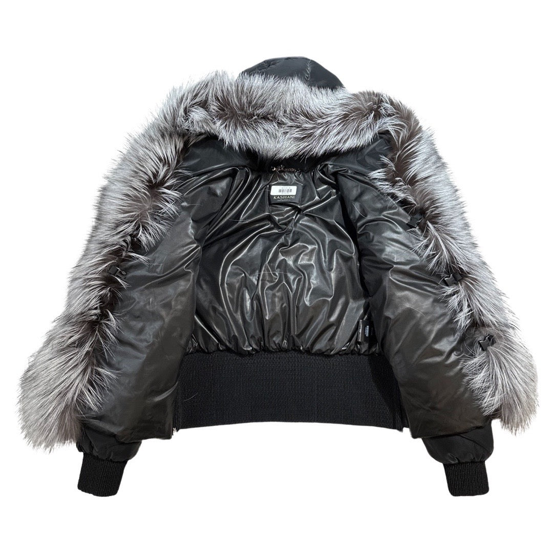 Kashani Ladies Reflective Black Silver Fox Bomber Jacket - Dudes Boutique