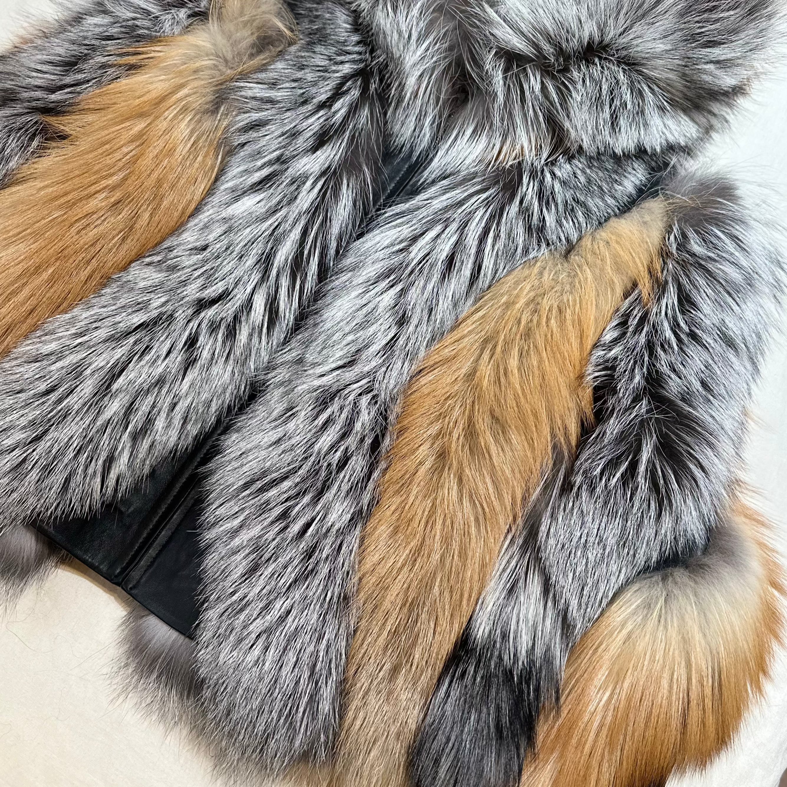 Kashani Ladies Silver/Red Fox Fur Hooded Coat - Dudes Boutique