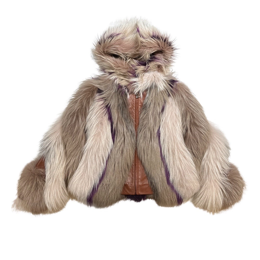 Kashani Ladies Multicolor Fox Fur Hooded Coat - Dudes Boutique