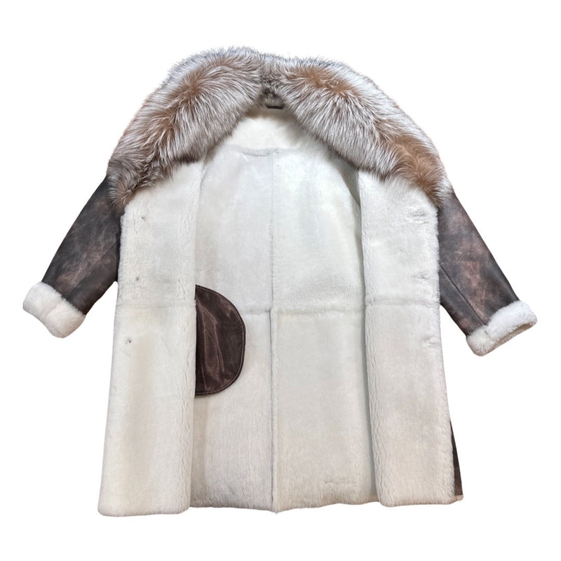 Kashani Men's Silver Fox Fur Full Length Shearling Trench Coat - Dudes Boutique