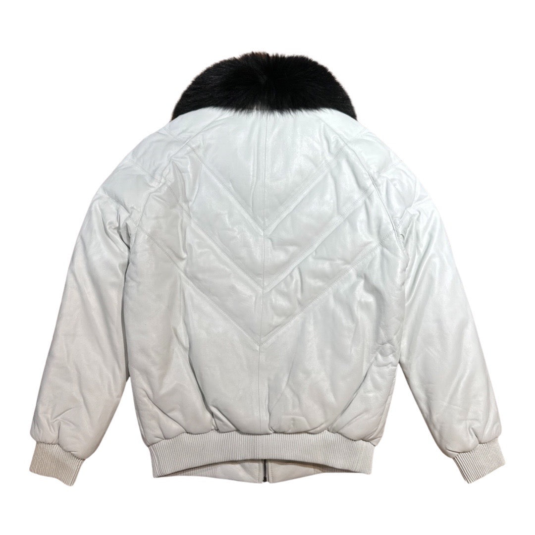Goose Country White Lambskin Fox Fur Puffer Jacket - Dudes Boutique