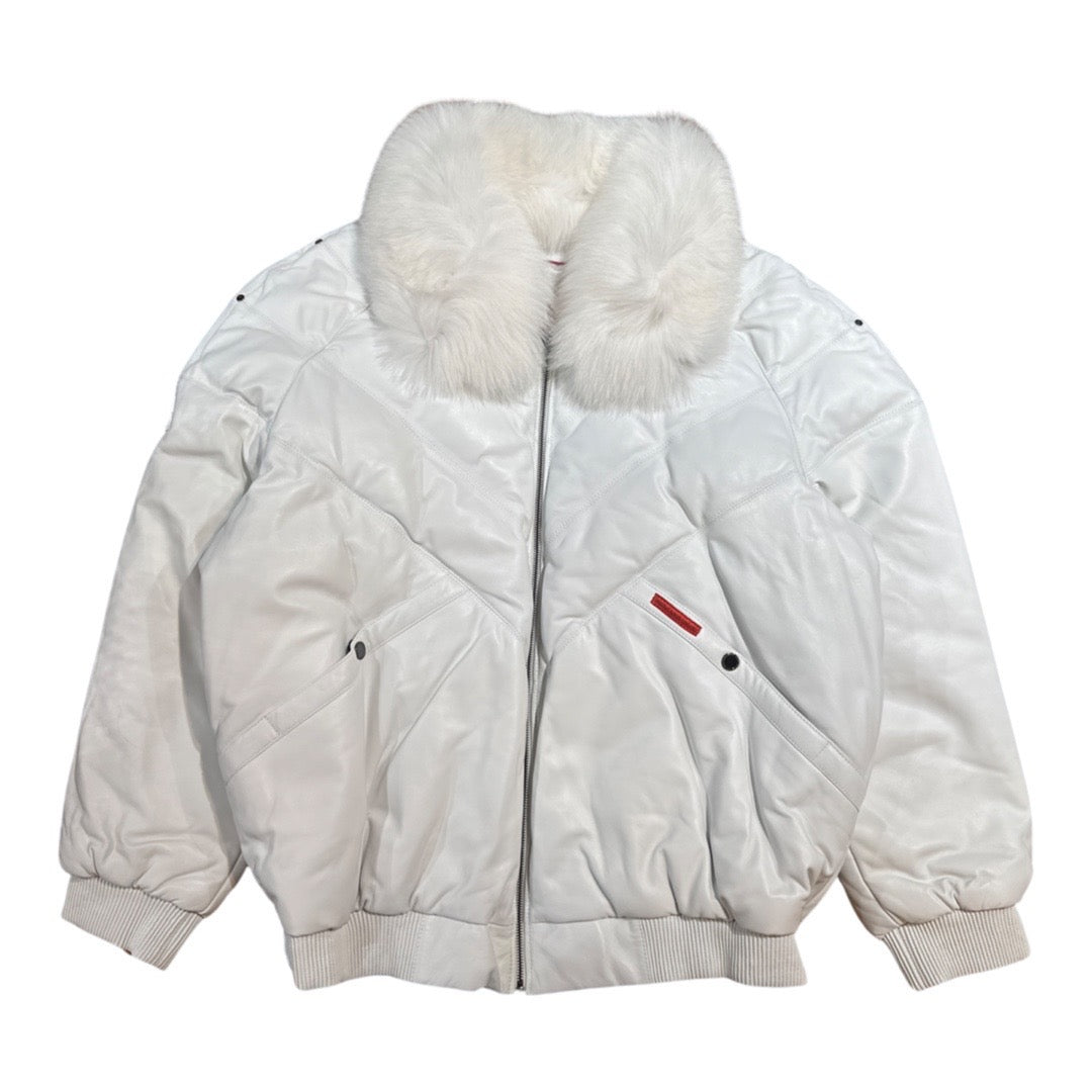 Goose Country White Lambskin Fox Fur Puffer Jacket - Dudes Boutique