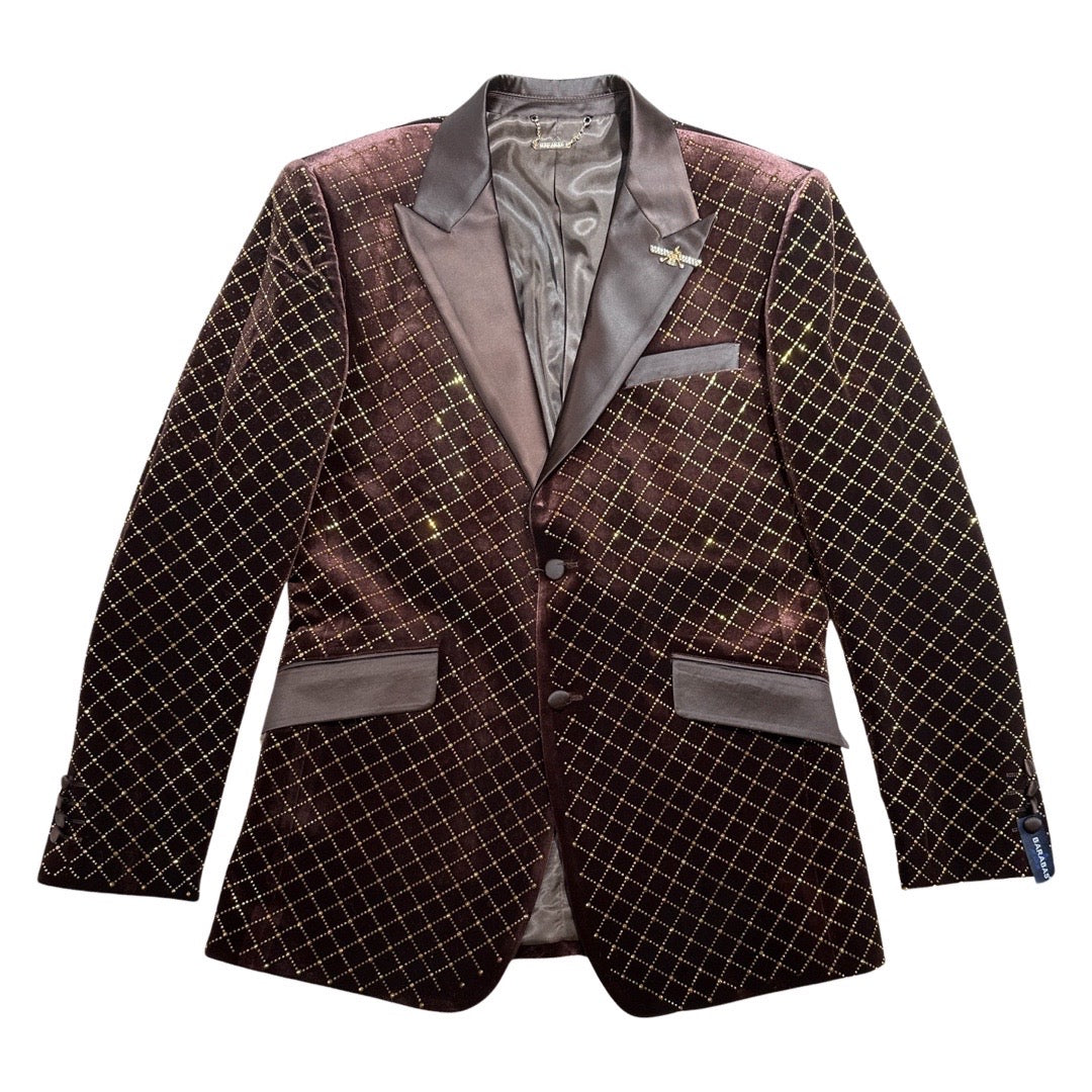 Barabas Gold Studded Chocolate Brown Blazer - Dudes Boutique