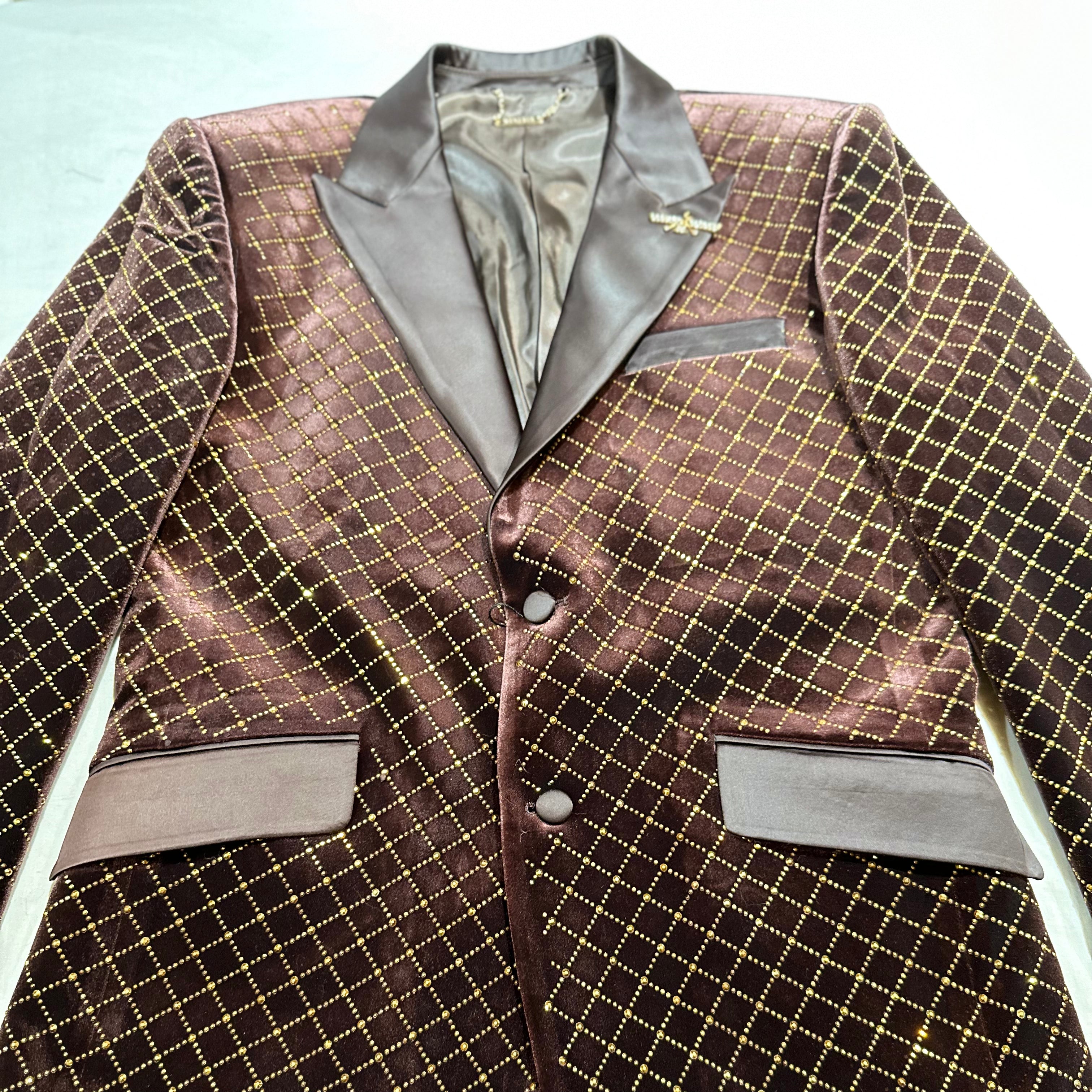 Barabas Gold Studded Chocolate Brown Blazer - Dudes Boutique