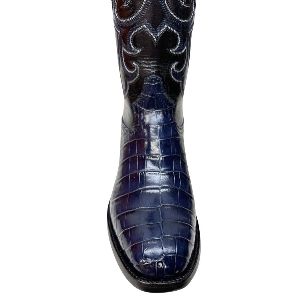 Safari Navy Blue Baby Nile Crocodile Belly Cowboy Boots - Dudes Boutique