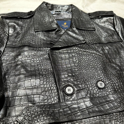 Kashani Black Embossed Alligator Lambskin Leather Trench Coat - Dudes Boutique
