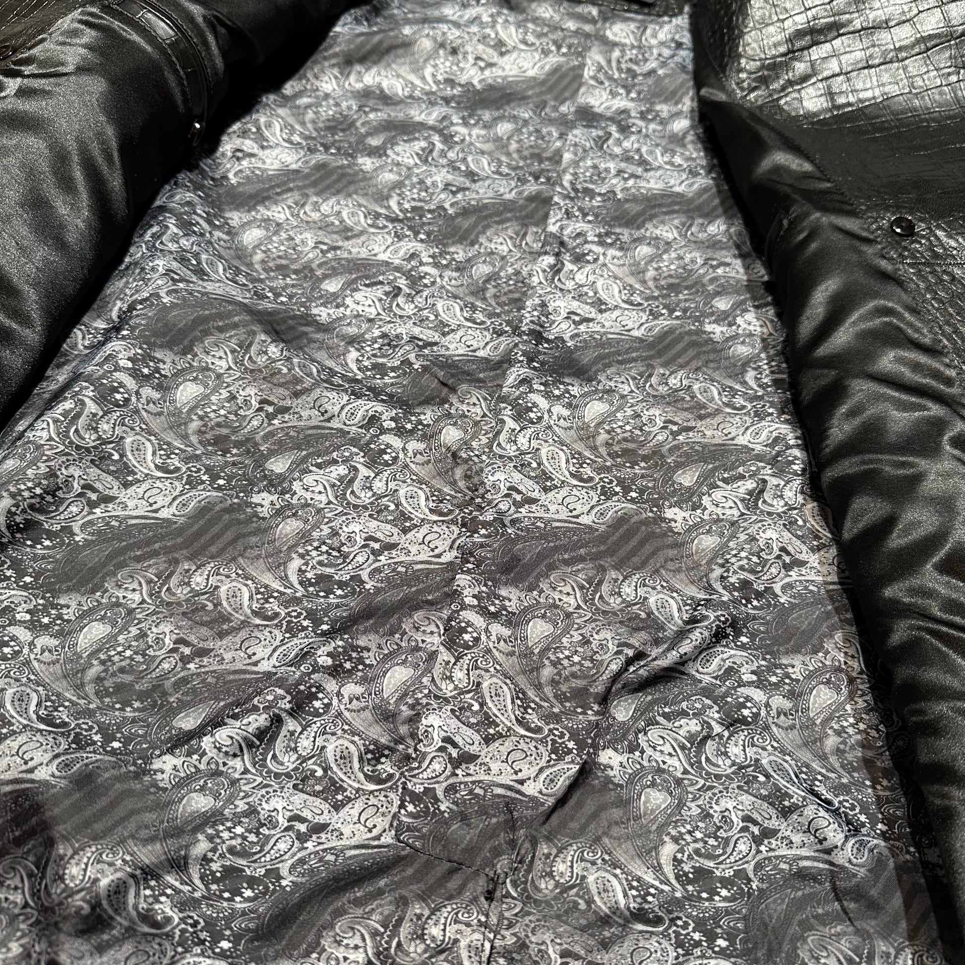 Kashani Black Embossed Alligator Lambskin Leather Trench Coat - Dudes Boutique