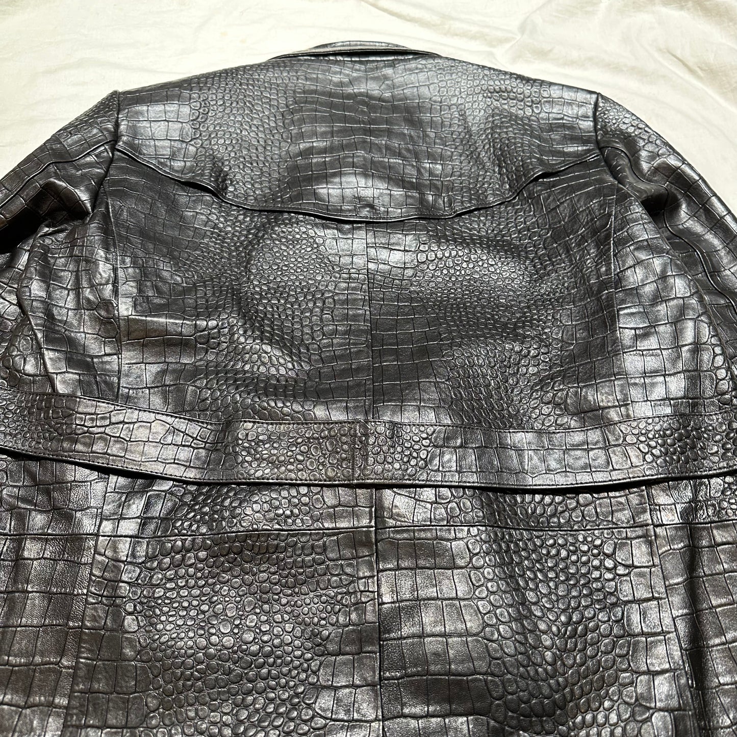 Kashani Black Embossed Alligator Lambskin Leather Trench Coat - Dudes Boutique