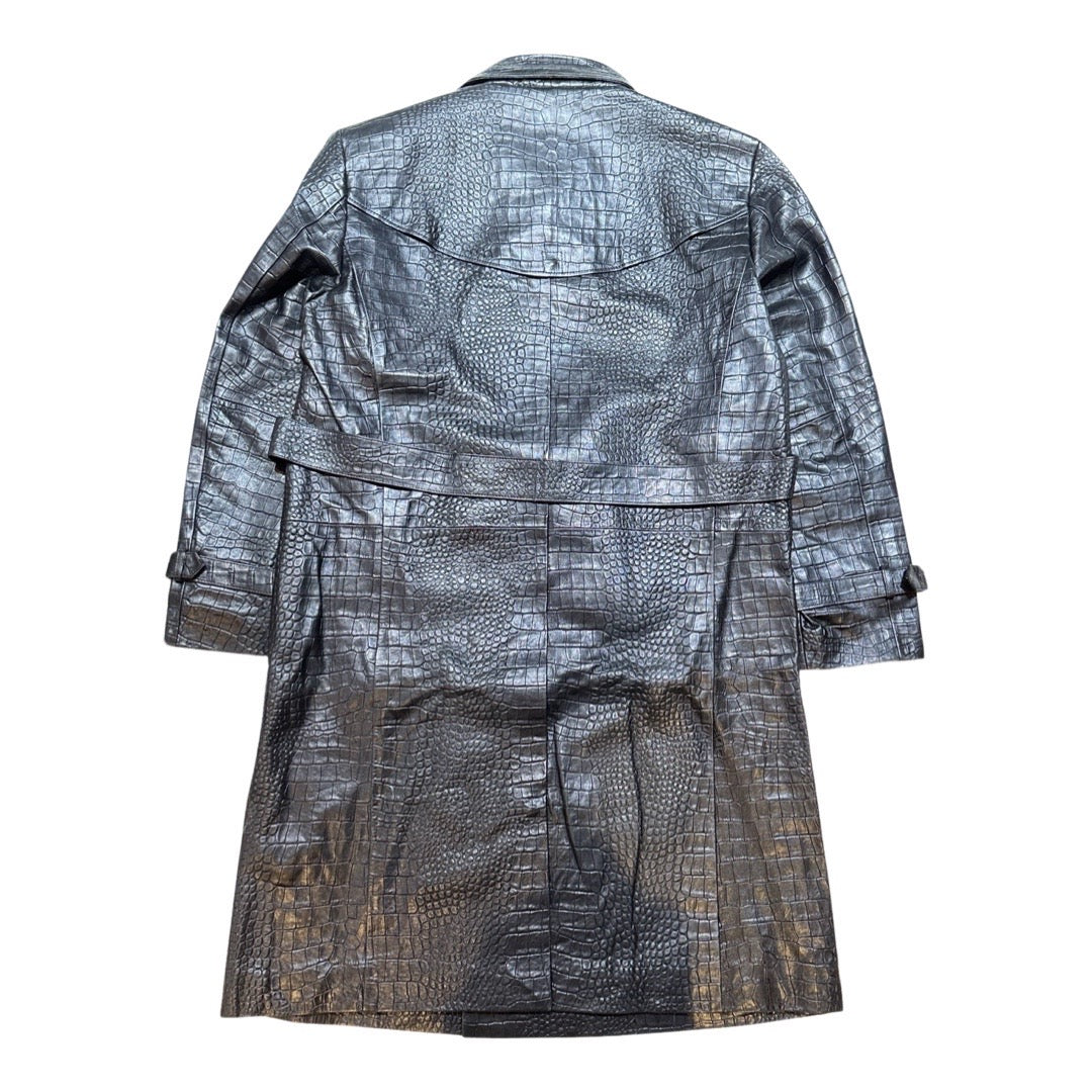 Kashani Black Embossed Alligator Lambskin Leather Trench Coat