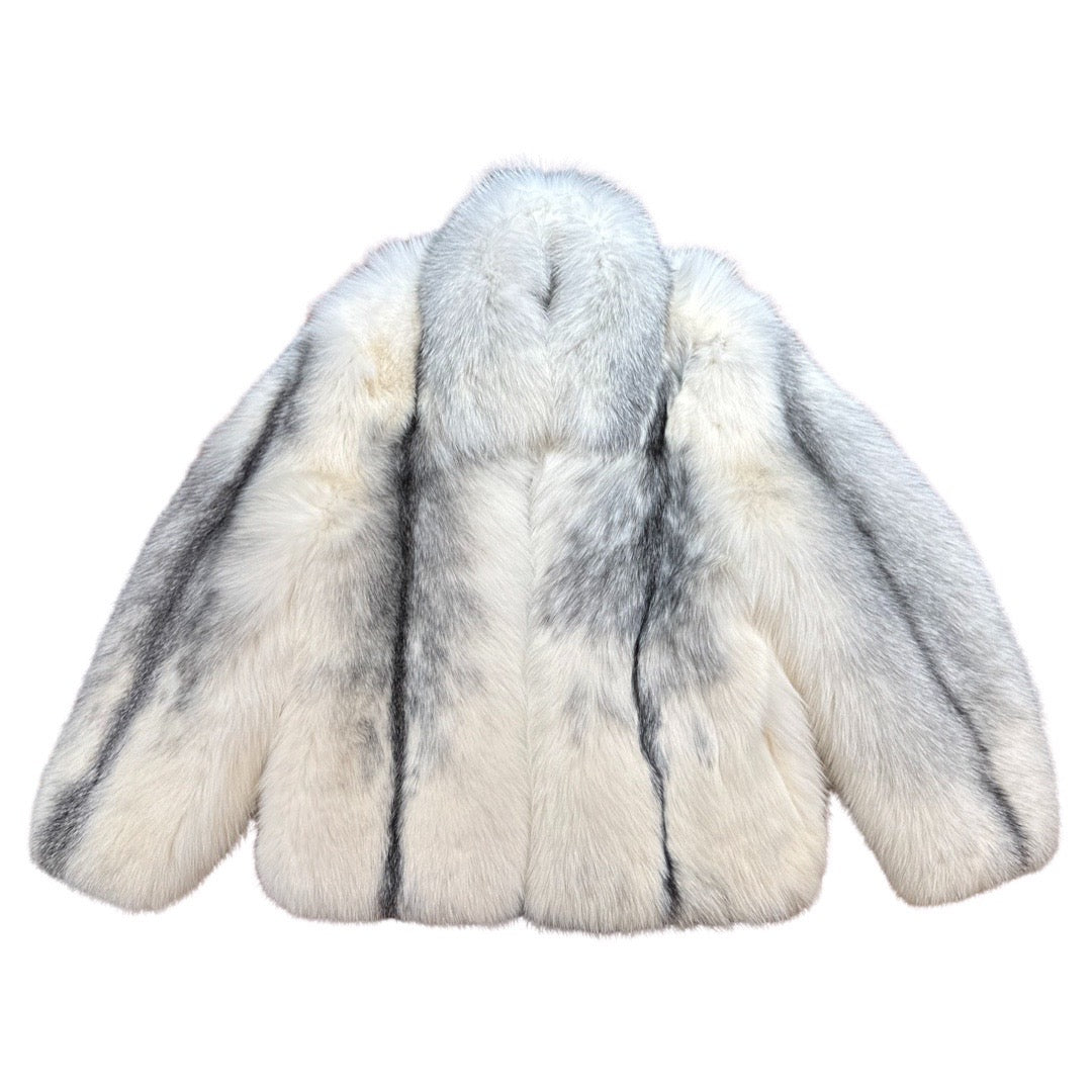 Kashani Men's Full Arctic Marble White Silver Natural Fox 3/4 Fur Coat - Dudes Boutique