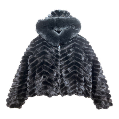 Kashani Women's Black Mink Tail Fur Coat - Dudes Boutique