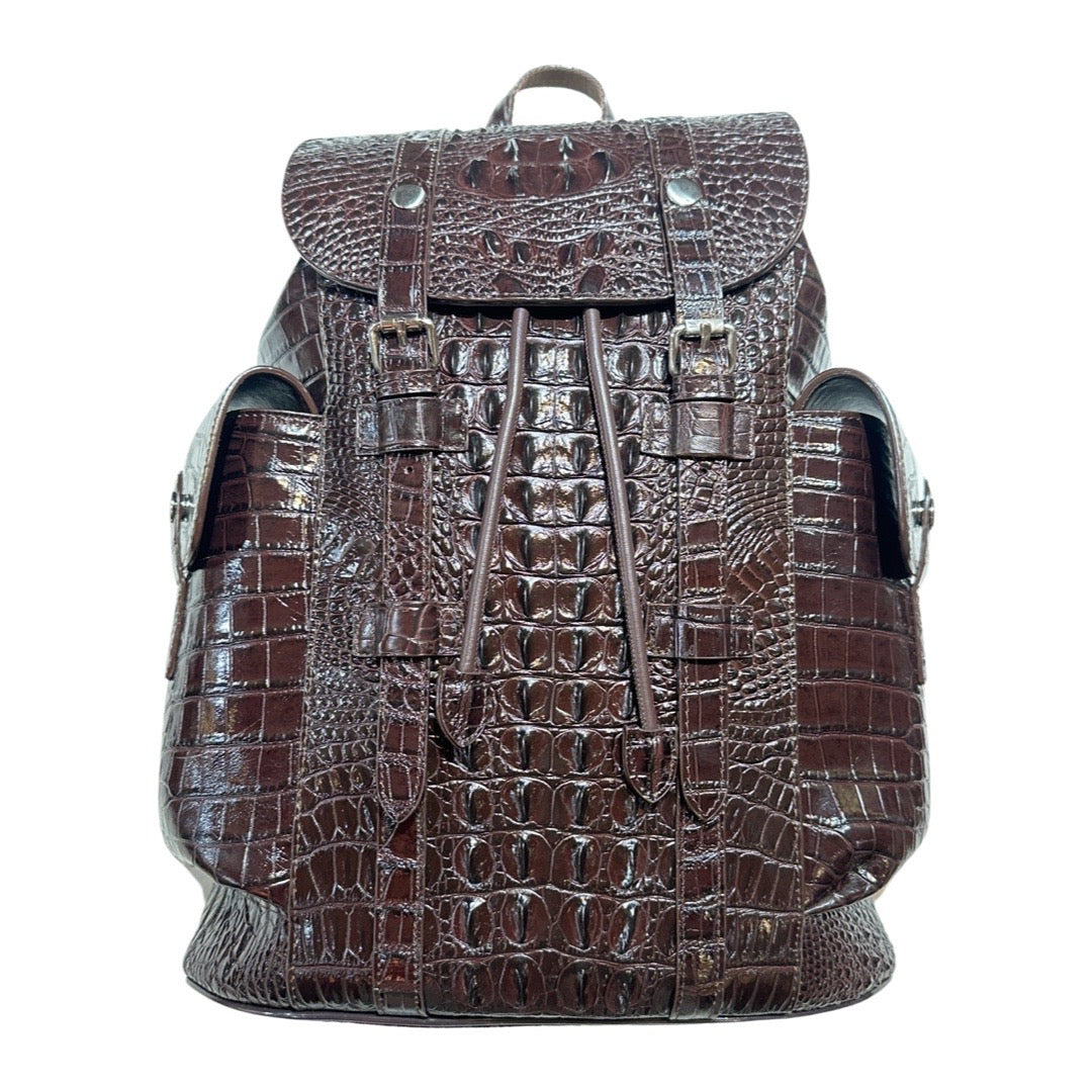 Kashani Chocolate Brown Hornback Alligator Rucksack - Dudes Boutique