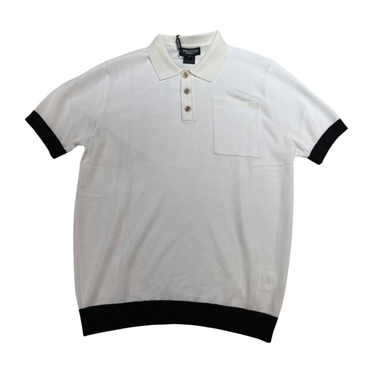 Prestige Classic White Knit Button Polo Shirt - Dudes Boutique