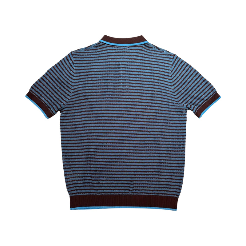 Prestige Brown & Blue Stripe Knit Button Polo Shirt - Dudes Boutique