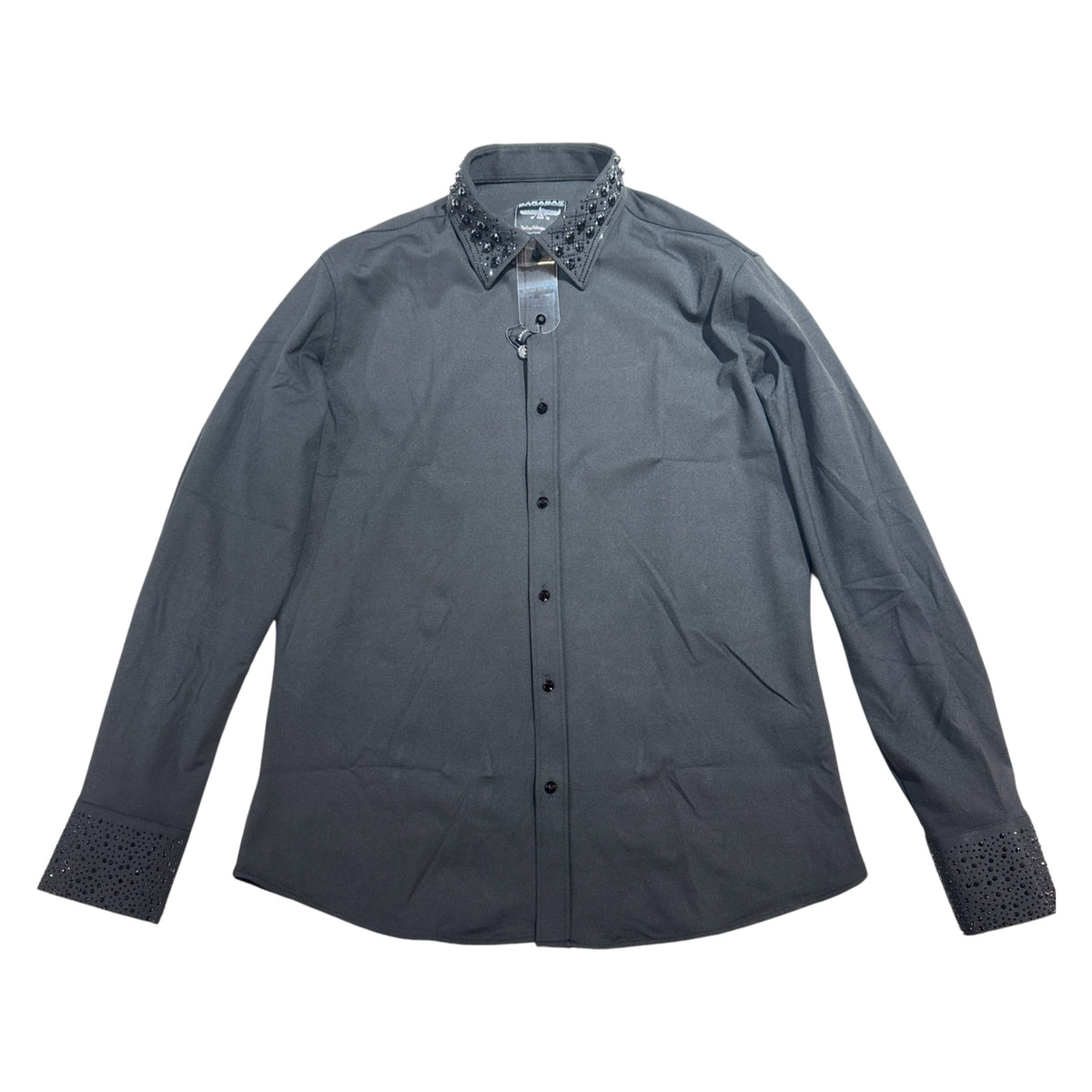 Barabas Crystal Collar Black Button Up Shirt - Dudes Boutique